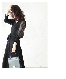 ▼▼「frenchpave」華やぐレース袖のカシュクールワンピース12月1日22時販売新作