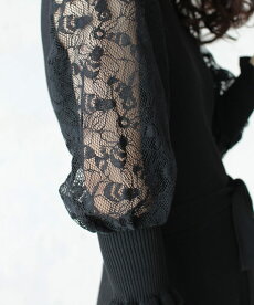 ▼▼「frenchpave」華やぐレース袖のカシュクールワンピース12月1日22時販売新作