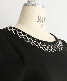 ▼▼「frenchpave」シックな丸刺繍。上品さ溢れる黒ワンピース12月6日22時販売新作