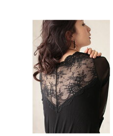 ▼▼「frenchpave」デコルテラインと袖の透け感。レースの切り替えトップス12月7日22時販売新作