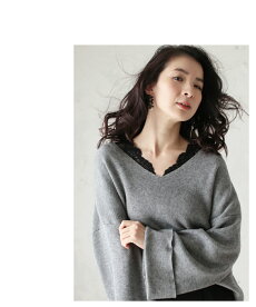 ▼▼「frenchpave」デコルテラインと袖の透け感。レースの切り替えトップス12月7日22時販売新作