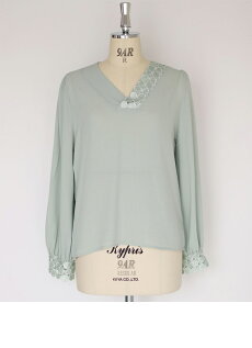 ▼▼S〜L/2L〜3L(ミントグリーン)「frenchpave」frenchpaveオリジナル。ドットレースのアシンメトリーネックブラウストップスS/M/L/2L/3L12月19日22時販売新作
