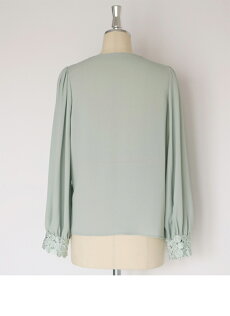 ▼▼S〜L/2L〜3L(ミントグリーン)「frenchpave」frenchpaveオリジナル。ドットレースのアシンメトリーネックブラウストップスS/M/L/2L/3L12月19日22時販売新作