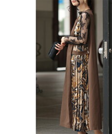 ▼▼「frenchpave」frenchpaveオリジナル。濃密色で決める、大人のゴールドチェーンプリーツワンピ12月16日22時販売新作