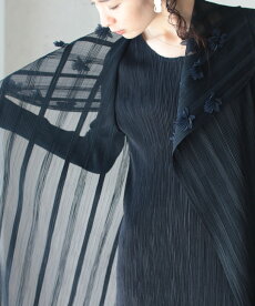 ▼▼「frenchpave」花咲くショールを纏うようなアコーディオンプリーツワンピース1月8日22時販売新作