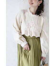 ▼▼(ベージュ)「frenchpave」優しい風合いに重ねたナチュラルレースブラウストップス2月23日22時販売新作