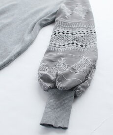 ▼▼(グレー)「frenchpave」トライバル刺繍とレースのシアーポワン袖トップス2月24日22時販売新作