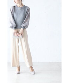 ▼▼(グレー)「frenchpave」トライバル刺繍とレースのシアーポワン袖トップス2月24日22時販売新作