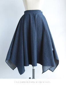 ▼▼S〜M/L〜2L(予約受注会)FRENCHPAVEオリジナルボリュームを楽しむ、ランダム裾の変形デニムスカート3月26日22時販売新作/S/M/L/2L