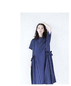 ▼▼「frenchpave」ふんわりギャザーポケットのストライプワンピース3月15日22時販売新作
