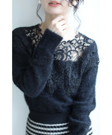 ▼(S~L対応)(ブラック)「FRENCHPAVEオリジナル」(黒)首元を美しく魅せるアンティークレースニットトップス□□□9月28日22時販売新作