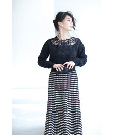 ▼(S~L対応)(ブラック)「FRENCHPAVEオリジナル」(黒)首元を美しく魅せるアンティークレースニットトップス□□□9月28日22時販売新作