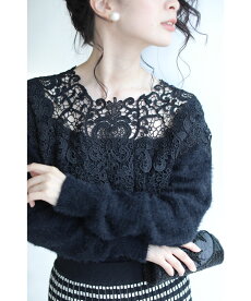 ▼(S~L対応)(ブラック)「FRENCHPAVEオリジナル」(黒)首元を美しく魅せるアンティークレースニットトップス□□□9月28日22時販売新作