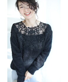 ▼(S~L対応)(ブラック)「FRENCHPAVEオリジナル」(黒)首元を美しく魅せるアンティークレースニットトップス□□□9月28日22時販売新作