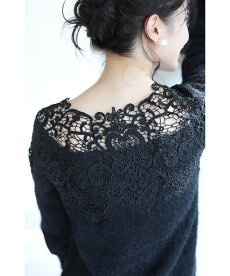 ▼(S~L対応)(ブラック)「FRENCHPAVEオリジナル」(黒)首元を美しく魅せるアンティークレースニットトップス□□□9月28日22時販売新作