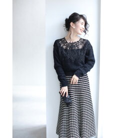 ▼(S~L対応)(ブラック)「FRENCHPAVEオリジナル」(黒)首元を美しく魅せるアンティークレースニットトップス□□□9月28日22時販売新作