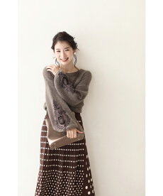 ▼(M~3L対応)(モカ)「FRENCHPAVEオリジナル」花レースのふわり袖。モヘアニットトップス□□□9月27日22時販売新作