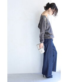 ▼(M~3L対応)(グレー)「frenchpave」極上のとろみ。花咲く肩レースVネックニットトップス9月25日22時販売新作
