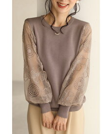 ▼▼S〜L/2L〜3L対応(ブラウン)「FRENCHPAVE」腕に咲く満開の花。シアーショルダートップスぽわん袖cawaii