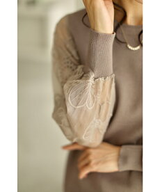 S〜L/2L〜3L対応(ブラウン)「FRENCHPAVE」腕に咲く満開の花。シアーショルダートップスぽわん袖cawaii12月4日22時販売新作S/M/L/2L/3L