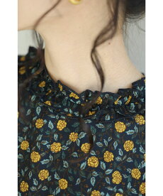 ▼▼(イエロー)「FRENCHPAVE」フリルネックのミニローズ柄ロングワンピース12月3日22時販売新作