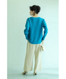 ▼▼(S~L対応)(ブルー)「FRENCHPAVE」顔周り華やか。パール付き袖レースニットトップス1月10日22時販売新作