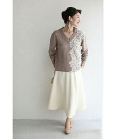 ▼▼(S~L/2L~3L対応)(ベージュ)「FRENCHPAVEオリジナル」ペイズリーレースの華やかニットトップス1月20日22時販売新作