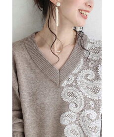 ▼▼(S~L/2L~3L対応)(ベージュ)「FRENCHPAVEオリジナル」ペイズリーレースの華やかニットトップス1月21日22時販売新作