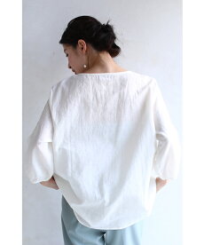 ▼▼(S~L対応)(ホワイト)「FRENCHPAVE」爽やかなリーフ刺繍のコットンリネンブラウストップス3月20日22時販売新作
