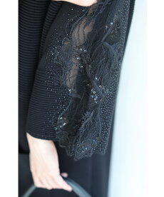 (M〜3L対応)「FRENCHPAVEオリジナル」大人の品格。羽刺繍袖レースニットワンピース11月25日22時販売新作