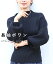 【再入荷♪10/17 20時】(ブラック)(黒)(S~L/2L~3L対応)長袖ポワンとオフネックのニットトップス