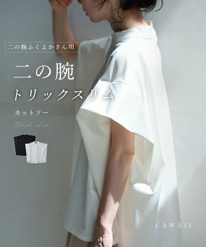 【再入荷♪3/24 20時】（S~3L対応）二の腕ふくよかさんシリーズ出して隠す？！　二の腕トリックカットソー