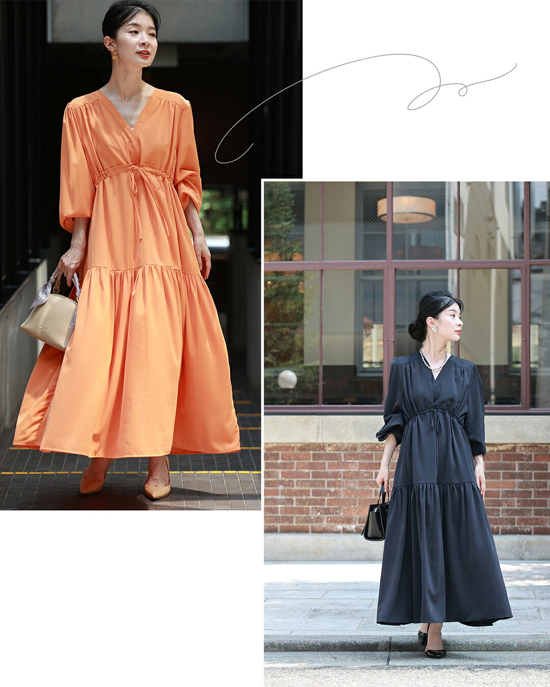 【再入荷♪9/1 20時】（S~3L対応）無地でも華やかな ティアードロングワンピース