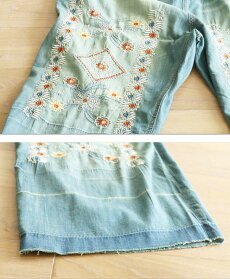 【再入荷♪9月26日12時&22時より】「french」花刺繍の大人可愛いデニムサロペット