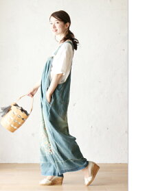 【再入荷♪9月26日12時&22時より】「french」花刺繍の大人可愛いデニムサロペット