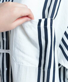 ▼▼「frenchpave」前後ヘムライン裾のストライプシャツワンピース3月22日22時販売新作
