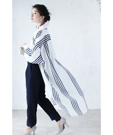 ▼▼「frenchpave」前後ヘムライン裾のストライプシャツワンピース3月22日22時販売新作