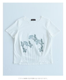 ▼▼「frenchpave」アンニュイな花刺繍。ソフトタックTシャツトップス4月13日22時販売新作