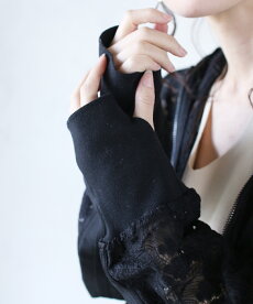▼▼「frenchpave」シアーな美しさを普段着にも。ブラックレースブルゾン羽織り4月16日22時販売新作