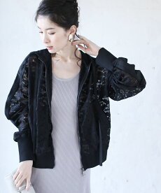 ▼▼「frenchpave」シアーな美しさを普段着にも。ブラックレースブルゾン羽織り4月16日22時販売新作