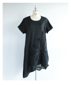 ▼▼「frenchpave」アシンメトリーな裾に咲いたレース花ワンピース4月15日22時販売新作