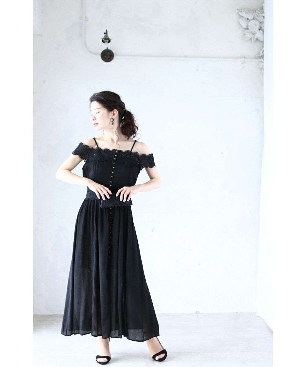 【再入荷♪7月14日12時&22時より】「frenchpave」(黒)美しさで囲うオフショルダーレースワンピース 【再入荷♪7月14日12時&22時より】「frenchpave」(黒)美しさで囲うオフショルダーレースワンピース