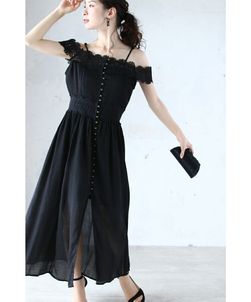 【再入荷♪7月14日12時&22時より】「frenchpave」(黒)美しさで囲うオフショルダーレースワンピース 【再入荷♪7月14日12時&22時より】「frenchpave」(黒)美しさで囲うオフショルダーレースワンピース