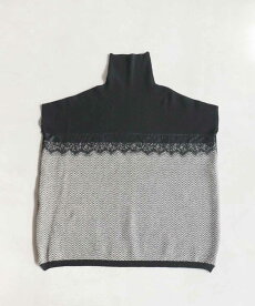 ▼▼(M~3L対応)「frenchpave」レースを添えたバイカラーのスクエアシルエットニットトップス9月15日22時販売新作