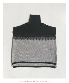 ▼▼(M~3L対応)「frenchpave」レースを添えたバイカラーのスクエアシルエットニットトップス9月15日22時販売新作