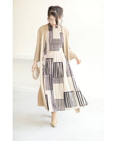 ▼▼(S~L対応)(ベージュ)「frenchpave」趣きある線画アコーディオンプリーツロングワンピース9月26日22時販売新作
