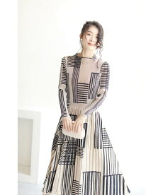 ▼▼(S~L対応)(ベージュ)「frenchpave」趣きある線画アコーディオンプリーツロングワンピース9月26日22時販売新作
