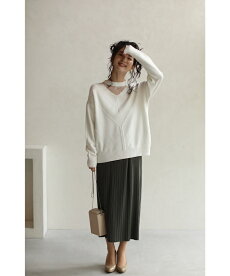 ▼▼(S~L対応)「frenchpave」首元シアーな斜線ラインニットトップス10月18日22時販売新作