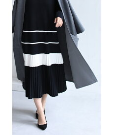 ▼▼(M~3L対応)(ブラック)「FRENCHPAVE」(黒)女性らしい足元プリーツのニットロングワンピース10月20日22時販売新作