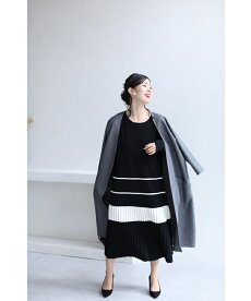 ▼▼(M~3L対応)(ブラック)「FRENCHPAVE」(黒)女性らしい足元プリーツのニットロングワンピース10月20日22時販売新作
